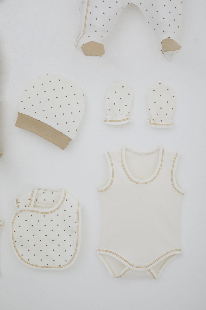 BRE Breeze Baby Boy Hospital Outfit 8 Piece Polka Dot Patterned 0-3 Months, Ecru - Neuss