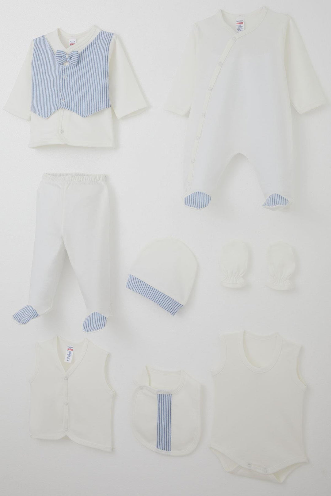 BRE Breeze Erkek Bebek Hastane Çıkışı 8 Li Sabit Papyonlu Yelekli 0-3 Ay, Ekru - Noordwijk