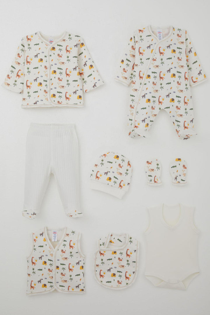 BRE Breeze Baby Boy Hospital Outfit 8 Piece Zoo 0-3 Months, Ecru - Acilia