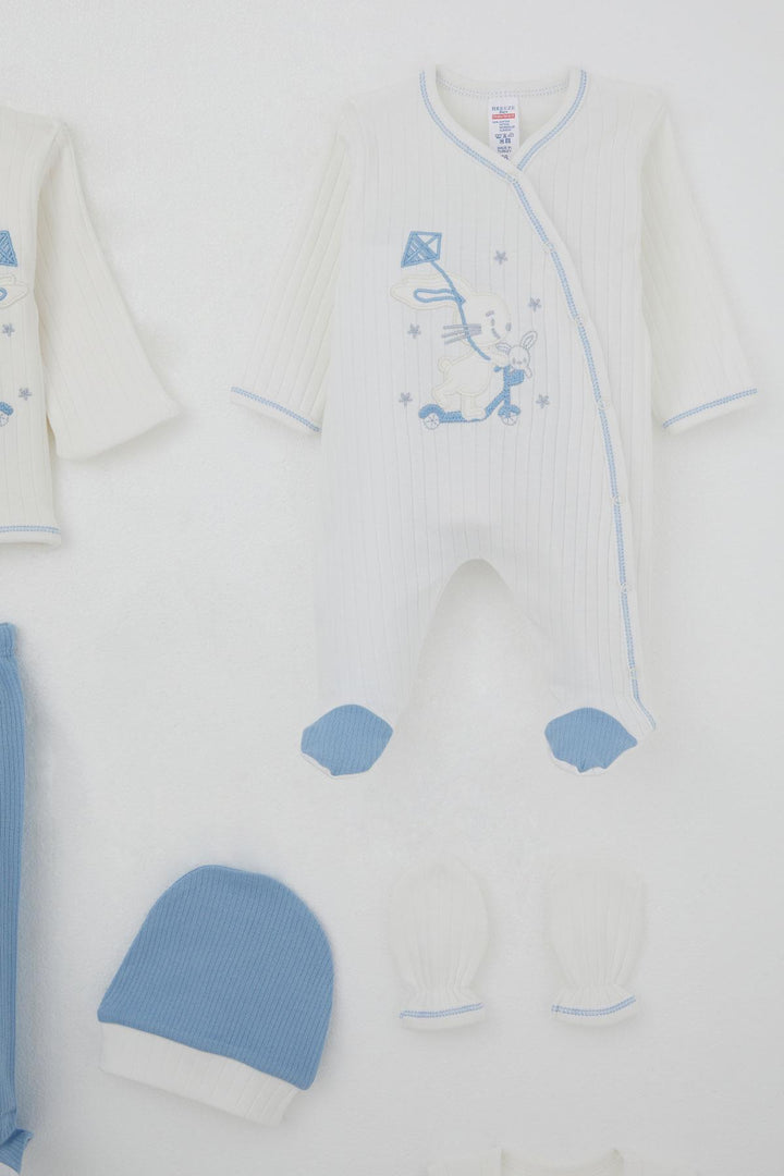 BRE Breeze Baby Boy Hospital Outfit 8 Piece Scooter King Kite Flying Bunny Embroidered 0-3 Months, White - Poway