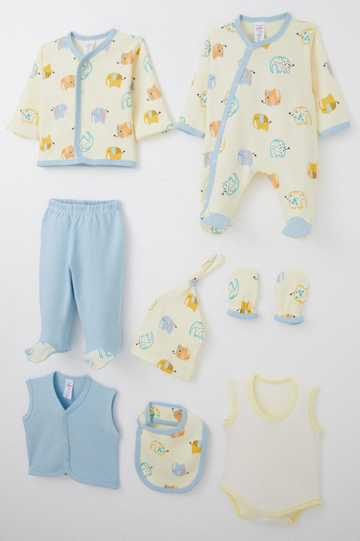 BRE Breeze Baby Boy Hospital Outfit 8 Piece Cute Elephant Patterned 0-3 Months, Yellow - Pátra