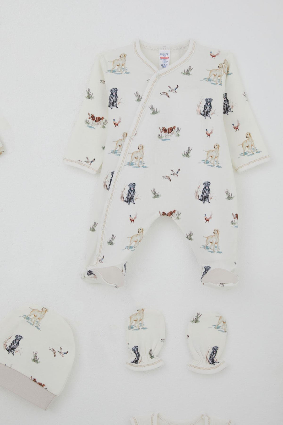 BRE Breeze Baby Boy Hospital Outfit 8 Cute Puppy Patterned 0-3 Months, Ecru - Krasnyi Luch