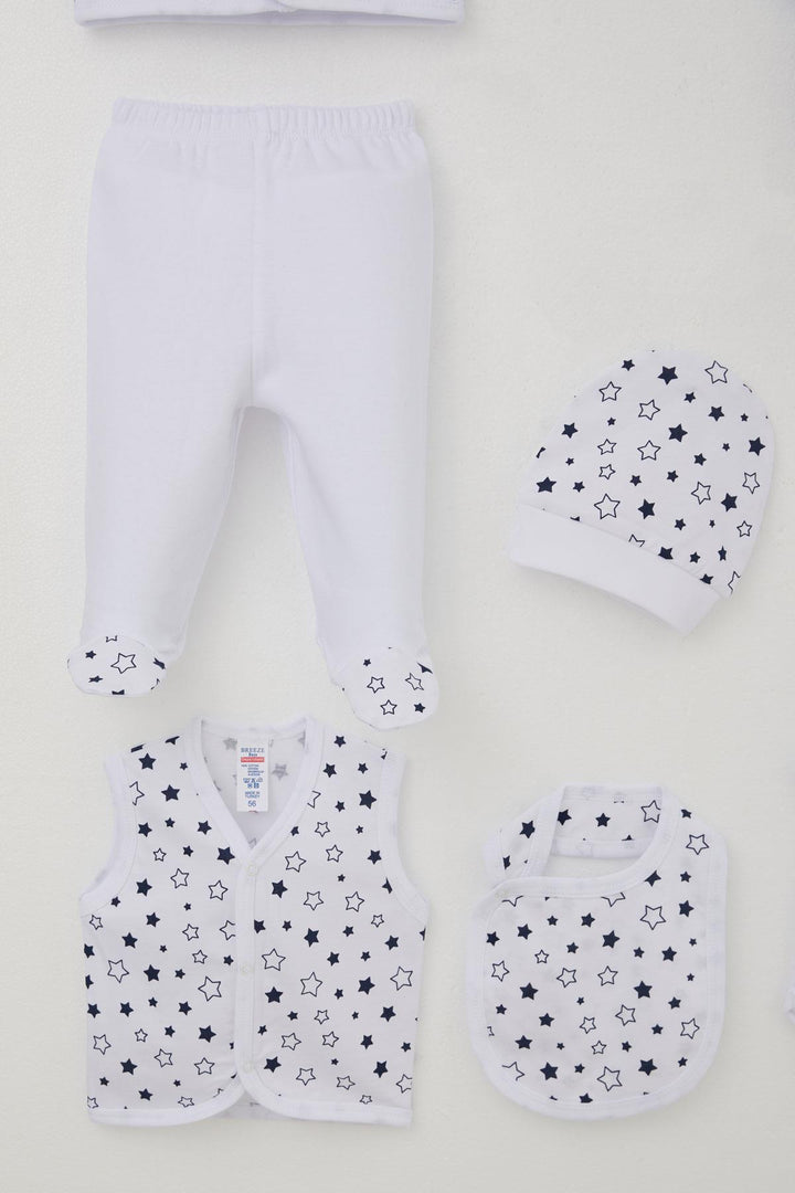 BRE Breeze Baby Boy Hospital Outfit 8-Piece Star Patterned 0-3 Months, White - Vercelli