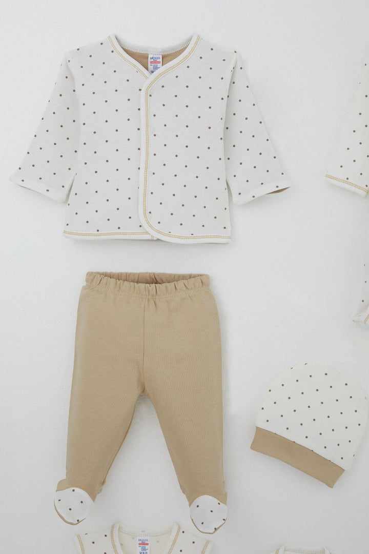 BRE Breeze Baby Boy Hospital Outfit 8 Piece Polka Dot Patterned 0-3 Months, Ecru - Neuss