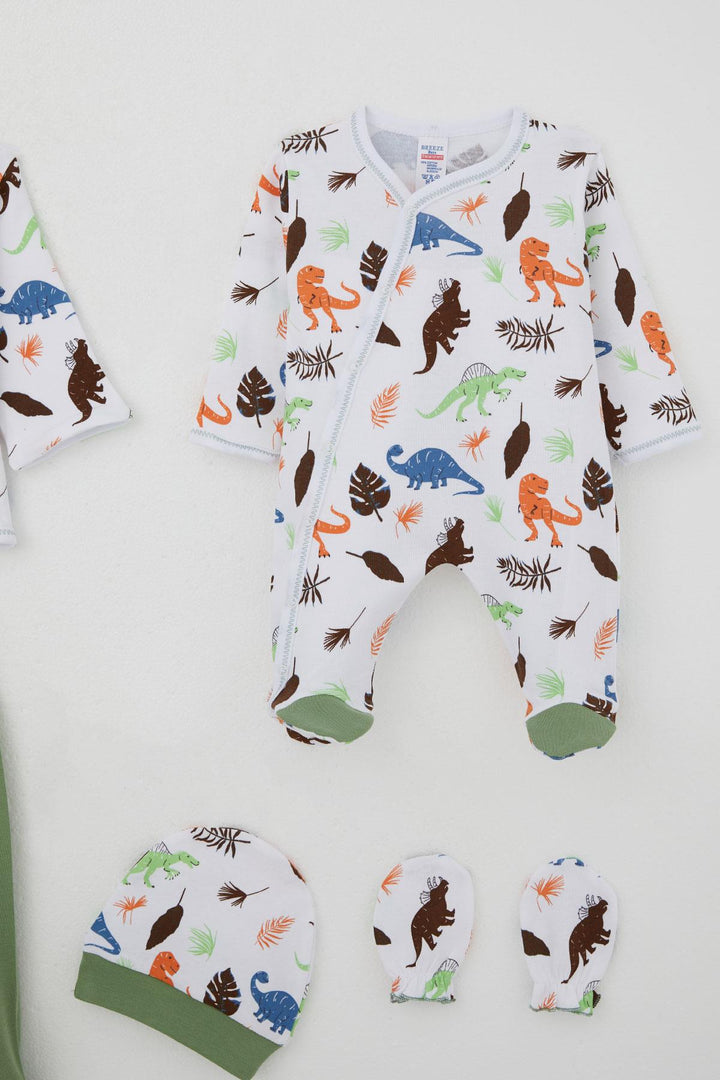 BRE Breeze Baby Boy Hospital Outfit 8 Piece Dinosaur Kingdom 0-3 Months, White - Paisley