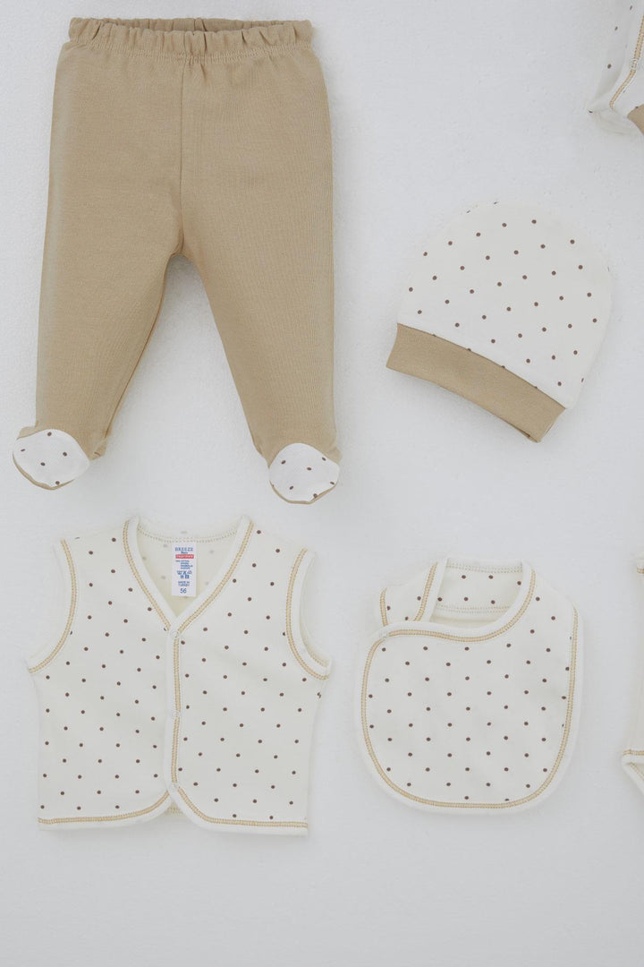BRE Breeze Baby Boy Hospital Outfit 8 Piece Polka Dot Patterned 0-3 Months, Ecru - Neuss