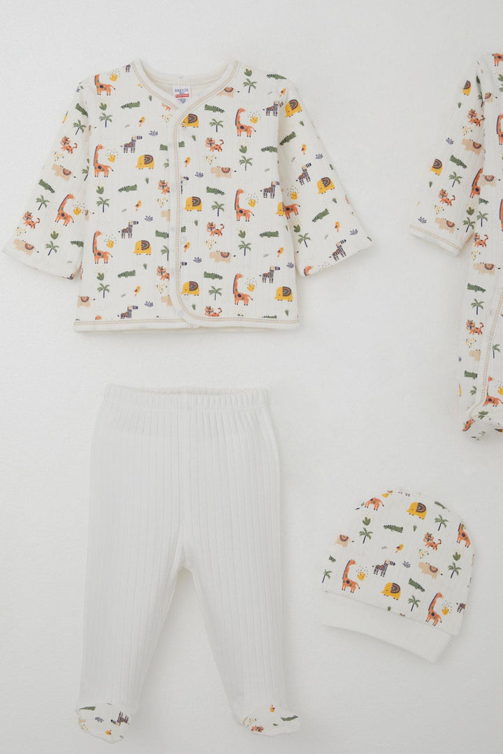 BRE Breeze Baby Boy Hospital Outfit 8 Piece Zoo 0-3 Months, Ecru - Acilia