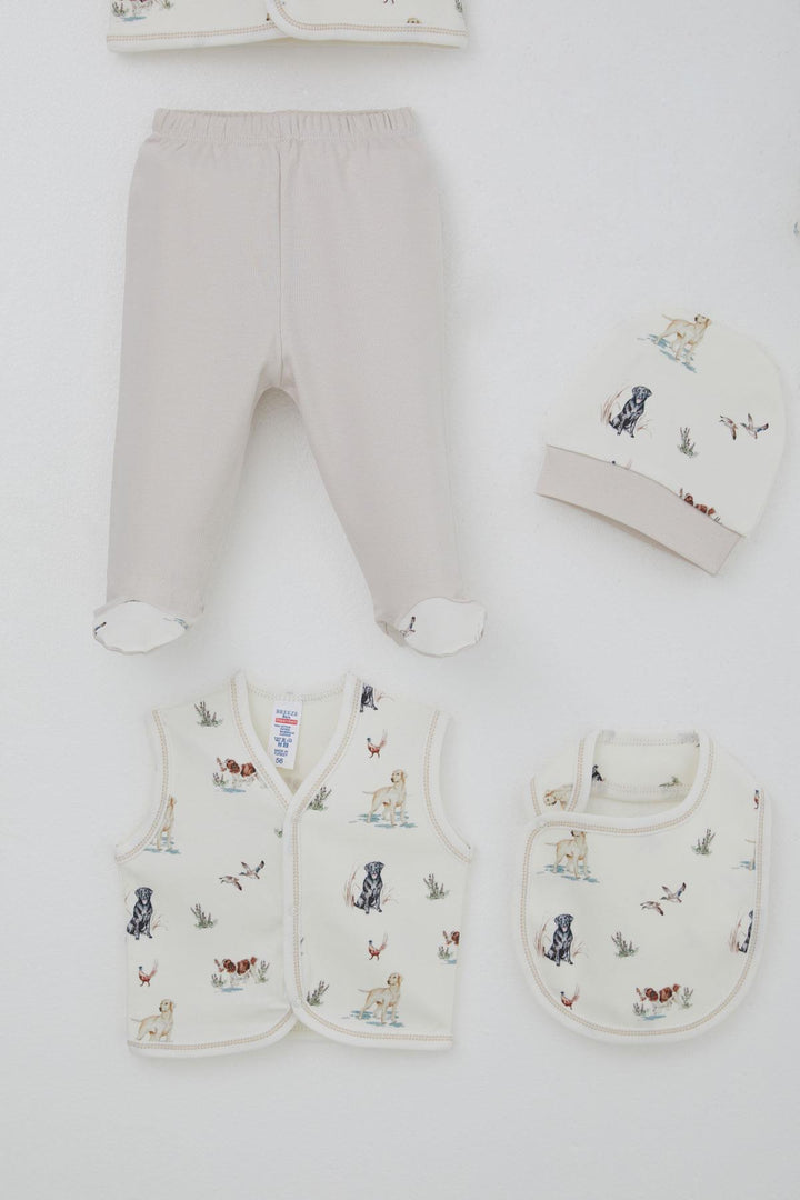 BRE Breeze Baby Boy Hospital Outfit 8 Cute Puppy Patterned 0-3 Months, Ecru - Krasnyi Luch