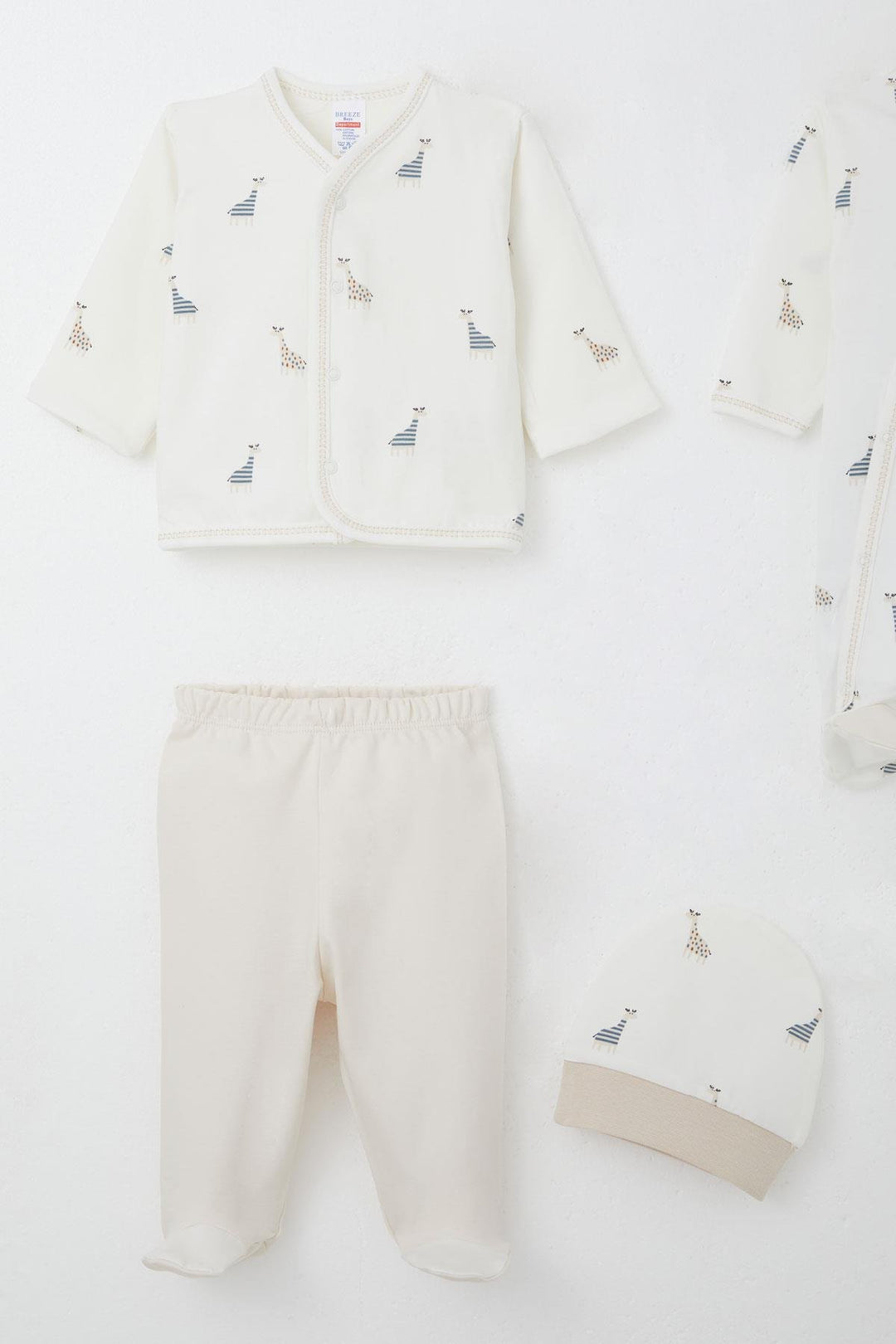 BRE Breeze Baby Boy Hospital Outfit 8 Piece Cute Giraffe Patterned 0-3 Months, Ecru - Binghamton
