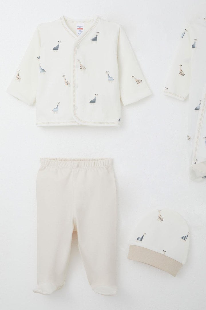 BRE Breeze Baby Boy Hospital Outfit 8 Piece Cute Giraffe Patterned 0-3 Months, Ecru - Binghamton