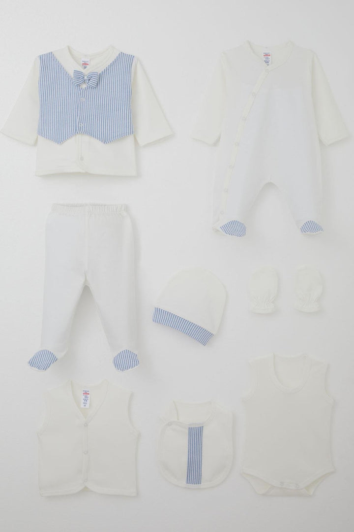 BRE Breeze Erkek Bebek Hastane Çıkışı 8 Li Sabit Papyonlu Yelekli 0-3 Ay, Ekru - Noordwijk