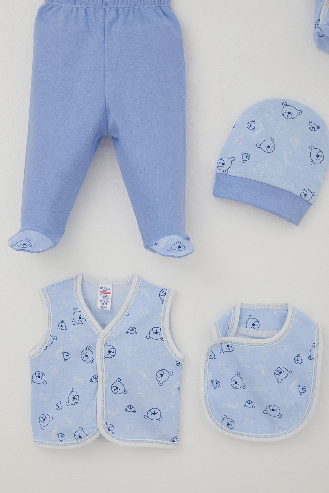 BRE Breeze Baby Boy Hospital Outfit 8-Piece with Cute Bear Figure Star Patterned 0-3 Months, Blue - Perth