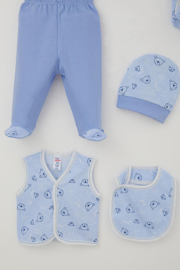 BRE Breeze Baby Boy Hospital Outfit 8-Piece with Cute Bear Figure Star Patterned 0-3 Months, Blue - Perth
