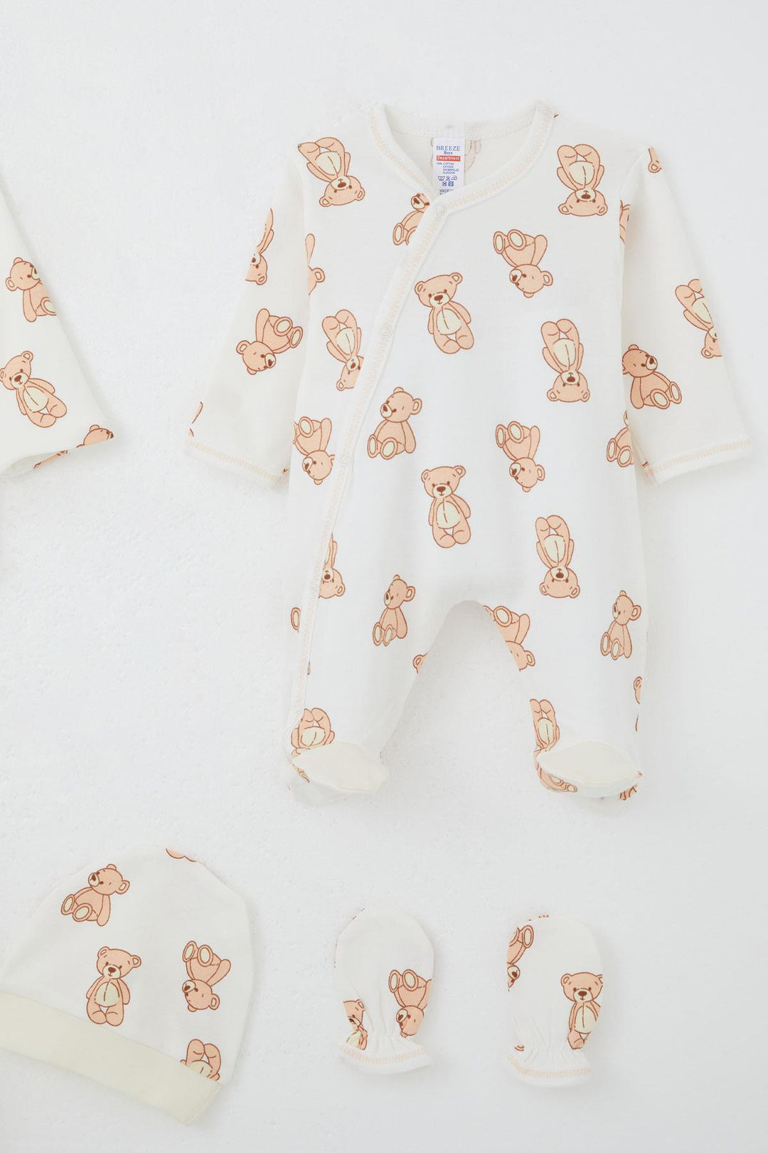 BRE Breeze Baby Boy Hospital Outfit 8 Piece Toy Bear Patterned 0-3 Months, White - Desio