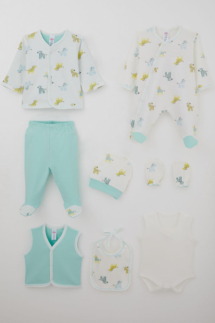 BRE Breeze Baby Boy Hospital Outfit 8 Piece Cute Baby Zebra Patterned 0-3 Months, Ecru - Ormond Beach