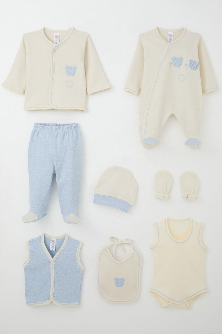 BRE Breeze Baby Boy Hospital Outfit 8 Piece & Heart Embroidered 0-3 Months, Cream - Angoulême
