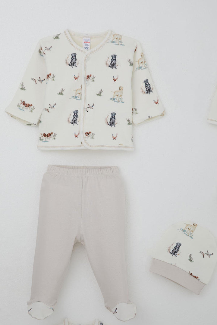 BRE Breeze Baby Boy Hospital Outfit 8 Cute Puppy Patterned 0-3 Months, Ecru - Krasnyi Luch
