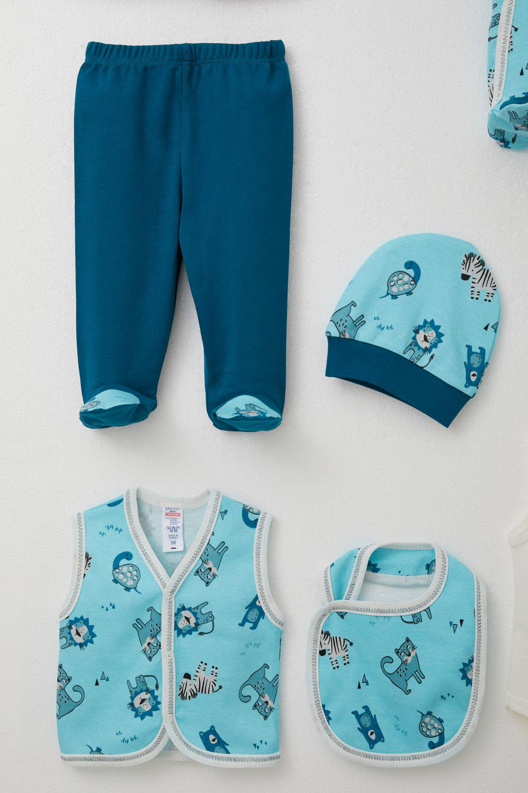 طقم ملابس مستشفى BRE Breeze Baby Boy 8 قطع حيوانات لطيفة منقوشة 0-3 أشهر، أزرق - كويرنافاكا