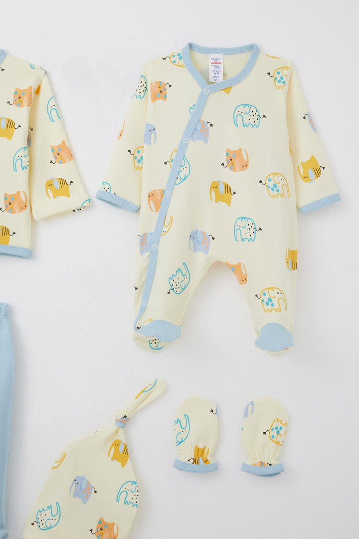 BRE Breeze Baby Boy Hospital Outfit 8 Piece Cute Elephant Patterned 0-3 Months, Yellow - Pátra