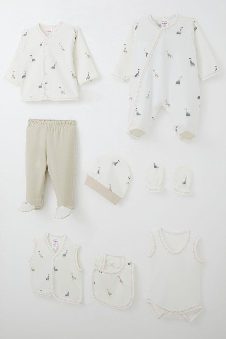 BRE Breeze Baby Boy Hospital Outfit 8 Pieces Cute Giraffe Patterned 0-3 Months, Ecru - Salt Lake City