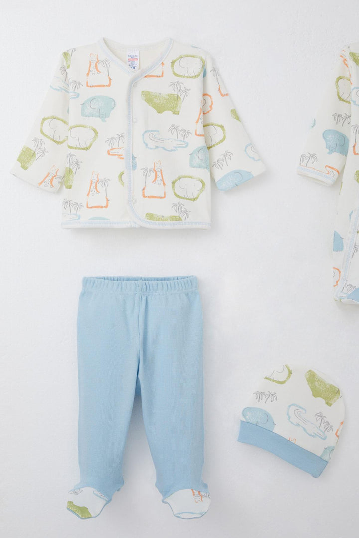 BRE Breeze Baby Boy Hospital Outfit 8 Piece Safari Themed Cute Animals Patterned 0-3 Months, Ecru - El Paso de Robles