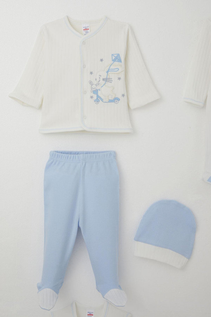 BRE Breeze Baby Boy Hospital Outfit 8 Piece Scooter King Kite Flying Bunny Embroidered 0-3 Months, White - Kozáni