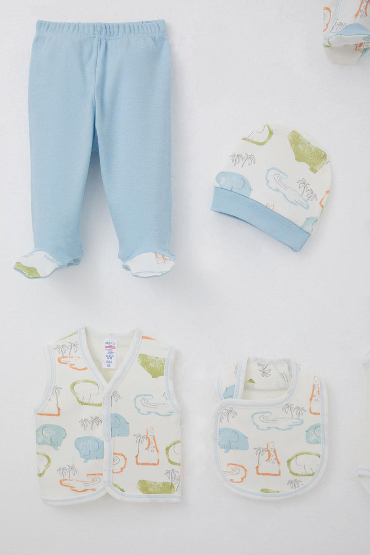 BRE Breeze Baby Boy Hospital Outfit 8 Piece Safari Themed Cute Animals Patterned 0-3 Months, Ecru - El Paso de Robles