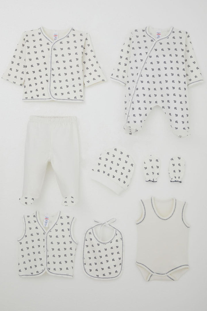 BRE Breeze Baby Boy Hospital Outfit 8 Piece Sea Themed Anchor Patterned 0-3 Months, Ecru - Pachuca