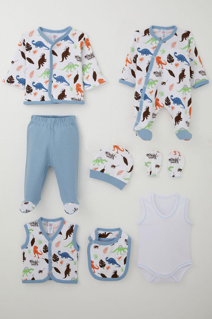 BRE Breeze Baby Boy Hospital Outfit 8 Piece Dinosaur Patterned 0-3 Months, White - Berdychiv