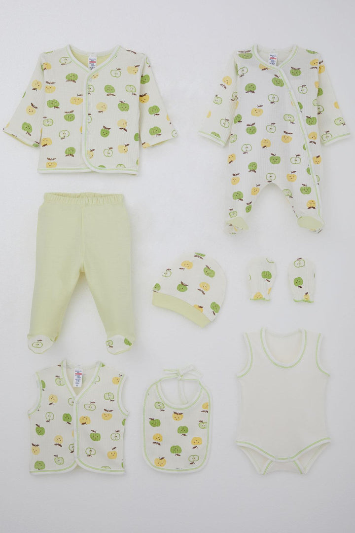 BRE Breeze Baby Boy Hospital Outfit 8 Pieces Cute Little Apple Patterned 0-3 Months, Ecru - Murfreesboro