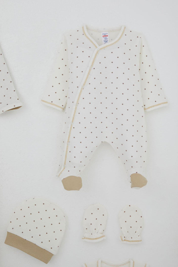 BRE Breeze Baby Boy Hospital Outfit 8 Piece Polka Dot Patterned 0-3 Months, Ecru - Neuss