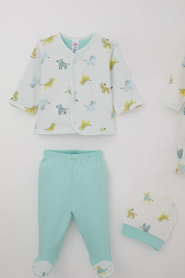 BRE Breeze Baby Boy Hospital Outfit 8 Piece Cute Baby Zebra Patterned 0-3 Months, Ecru - Ormond Beach