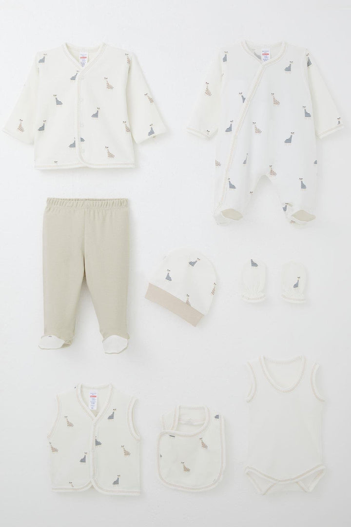 BRE Breeze Baby Boy Hospital Outfit 8 Pieces Cute Giraffe Patterned 0-3 Months, Ecru - Salt Lake City