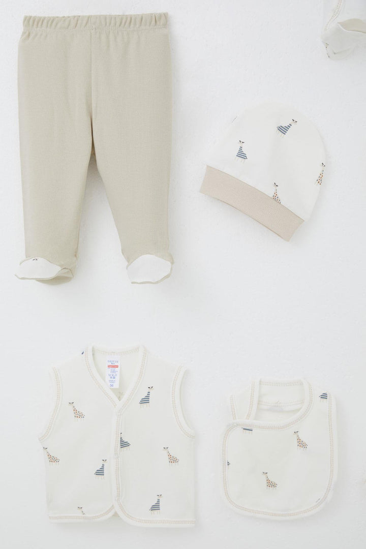 BRE Breeze Baby Boy Hospital Outfit 8 Pieces Cute Giraffe Patterned 0-3 Months, Ecru - Salt Lake City