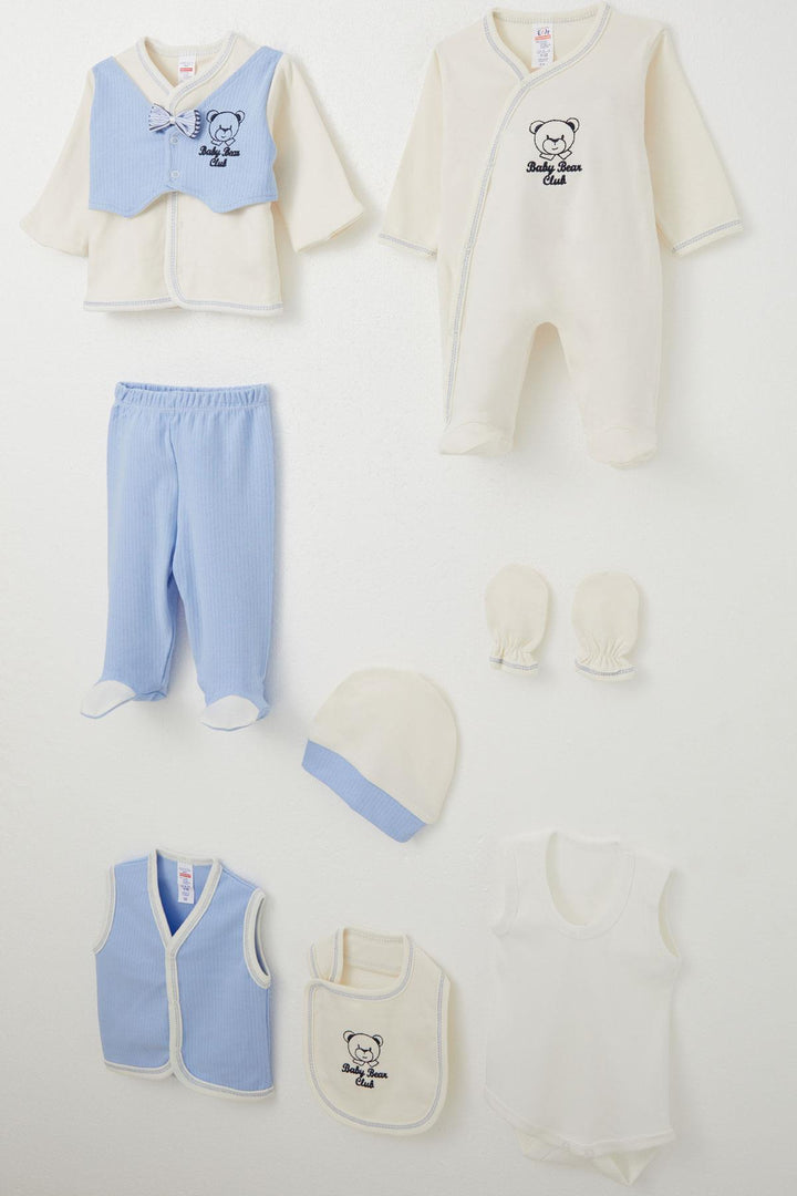 BRE Breeze Baby Boy Hospital Outfit 8 قطع سترة ربطة عنق ثابتة 0-3 أشهر، إكرو - أنزيو