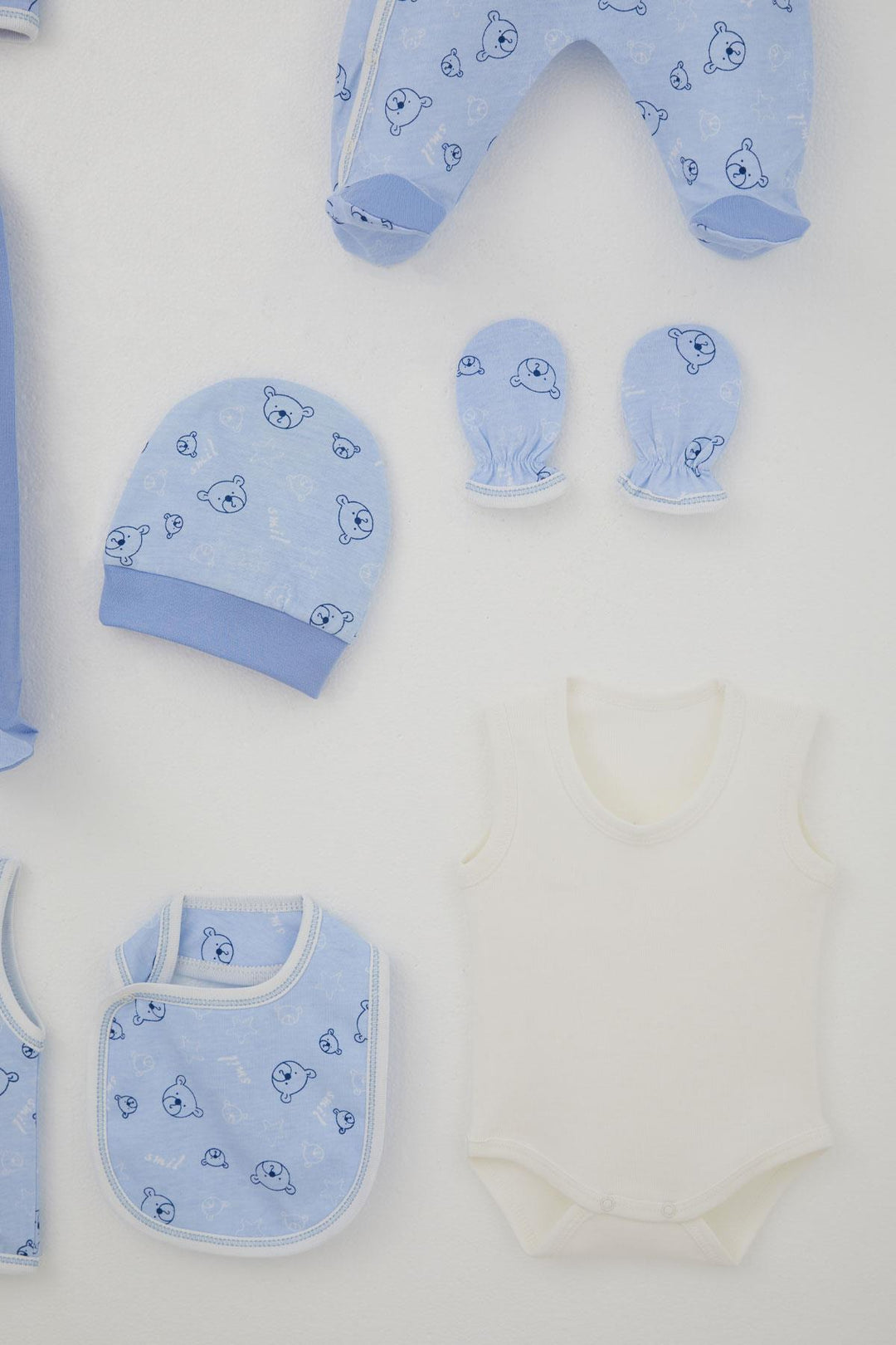 BRE Breeze Baby Boy Hospital Outfit 8-Piece with Cute Bear Figure Star Patterned 0-3 Months, Blue - Perth