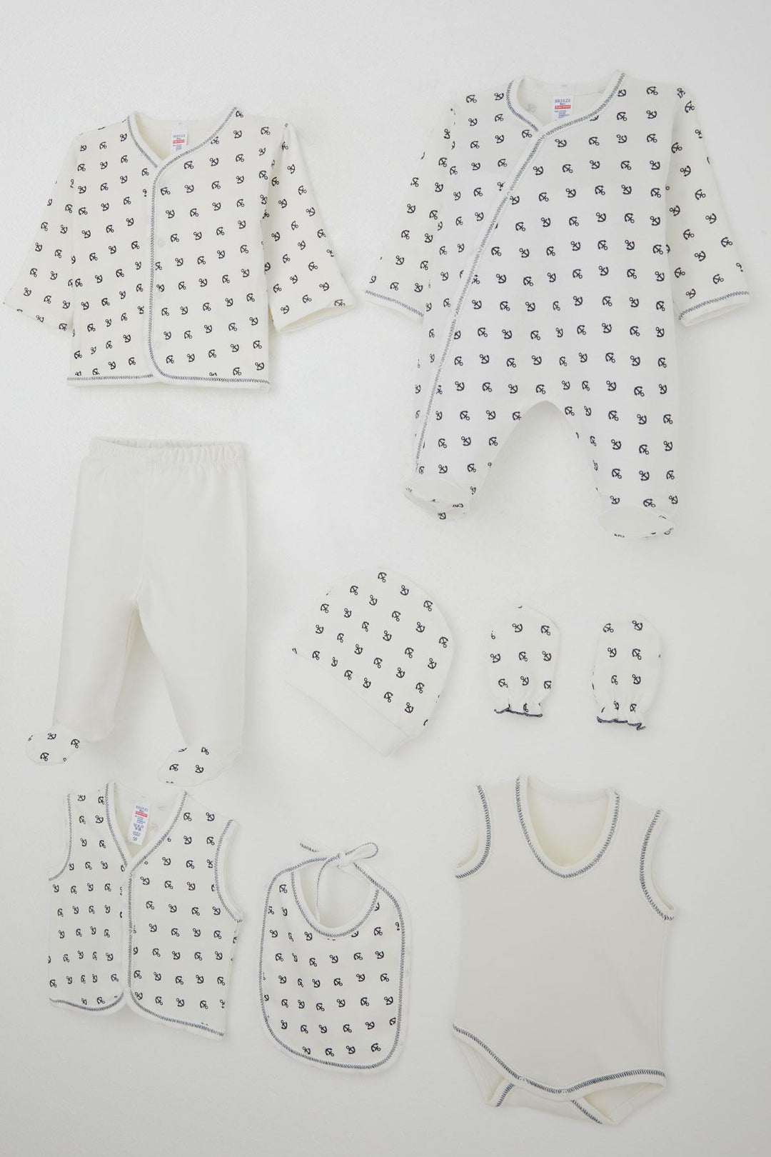 BRE Breeze Baby Boy Hospital Outfit 8 Piece Sea Themed Anchor Patterned 0-3 Months, Ecru - Pachuca