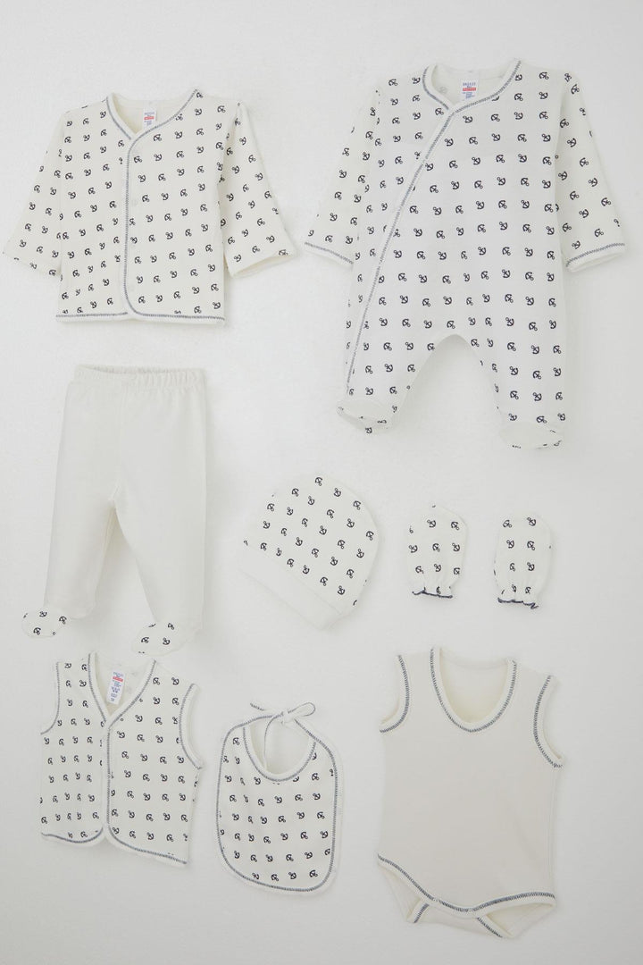 BRE Breeze Baby Boy Hospital Outfit 8 Piece Sea Themed Anchor Patterned 0-3 Months, Ecru - Pachuca