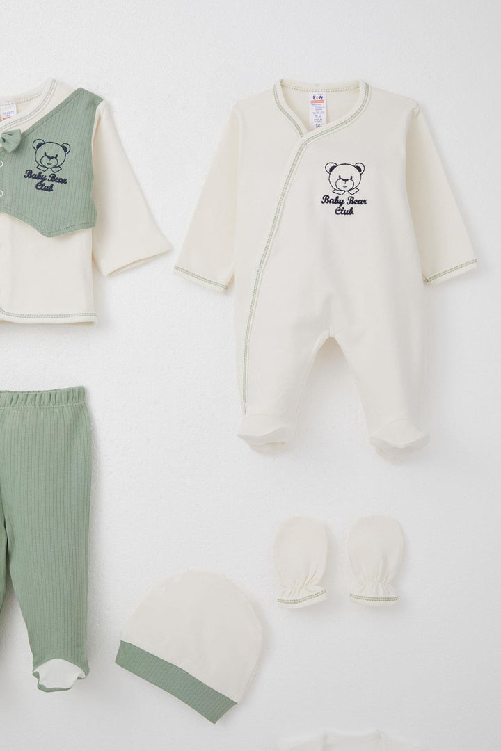 BRE Breeze Baby Boy Hospital Outfit 8 Piece Fixed Bow Tie Vest 0-3 Months, Ecru - Lodi