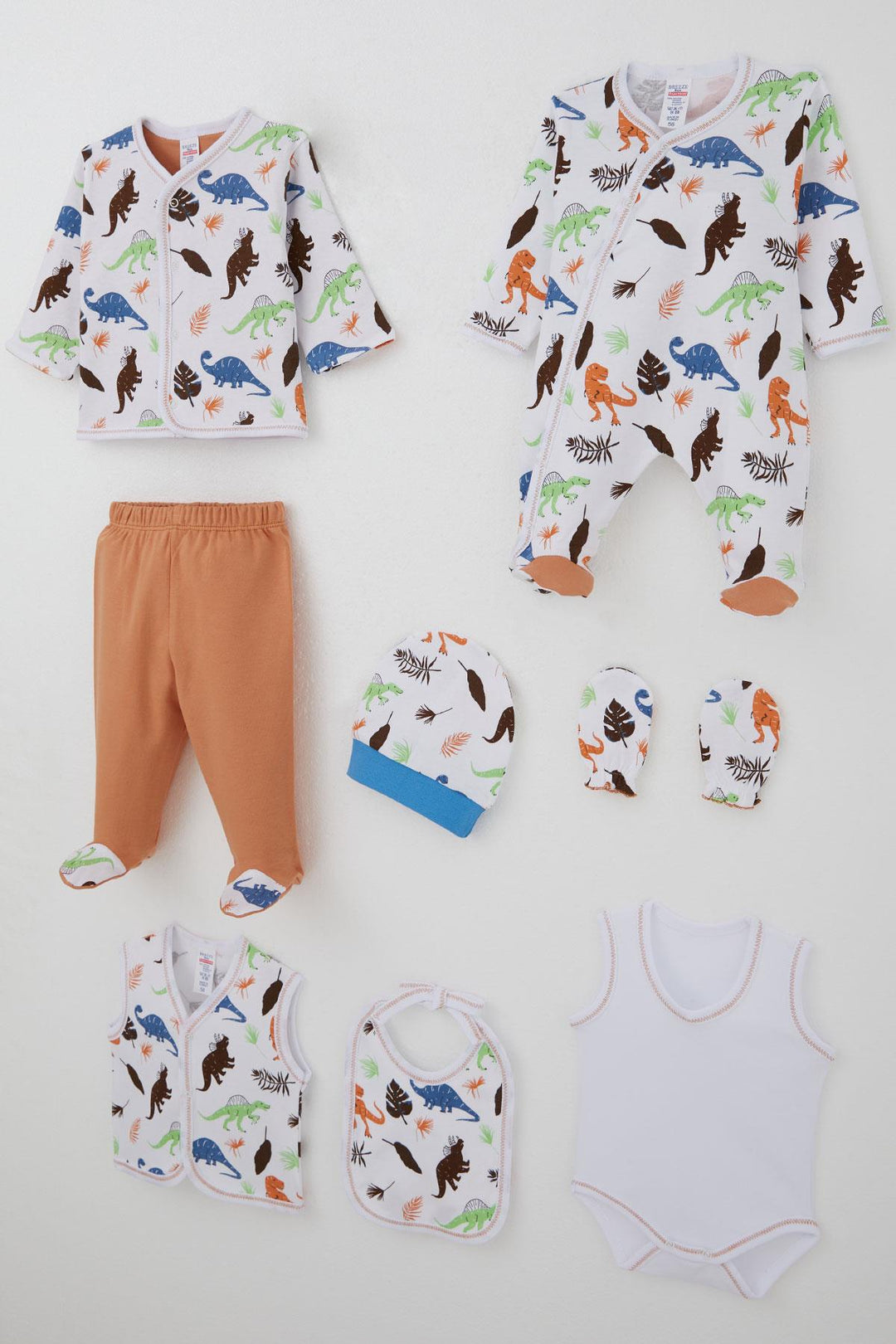 BRE Breeze Baby Boy Hospital Outfit 8 Piece Dinosaur Kingdom 0-3 Months, White - Dornbirn