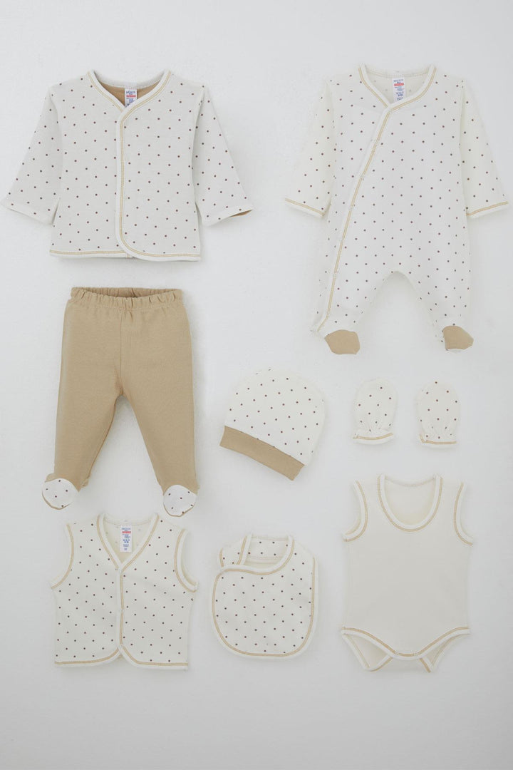 BRE Breeze Baby Boy Hospital Outfit 8 Piece Polka Dot Patterned 0-3 Months, Ecru - Neuss