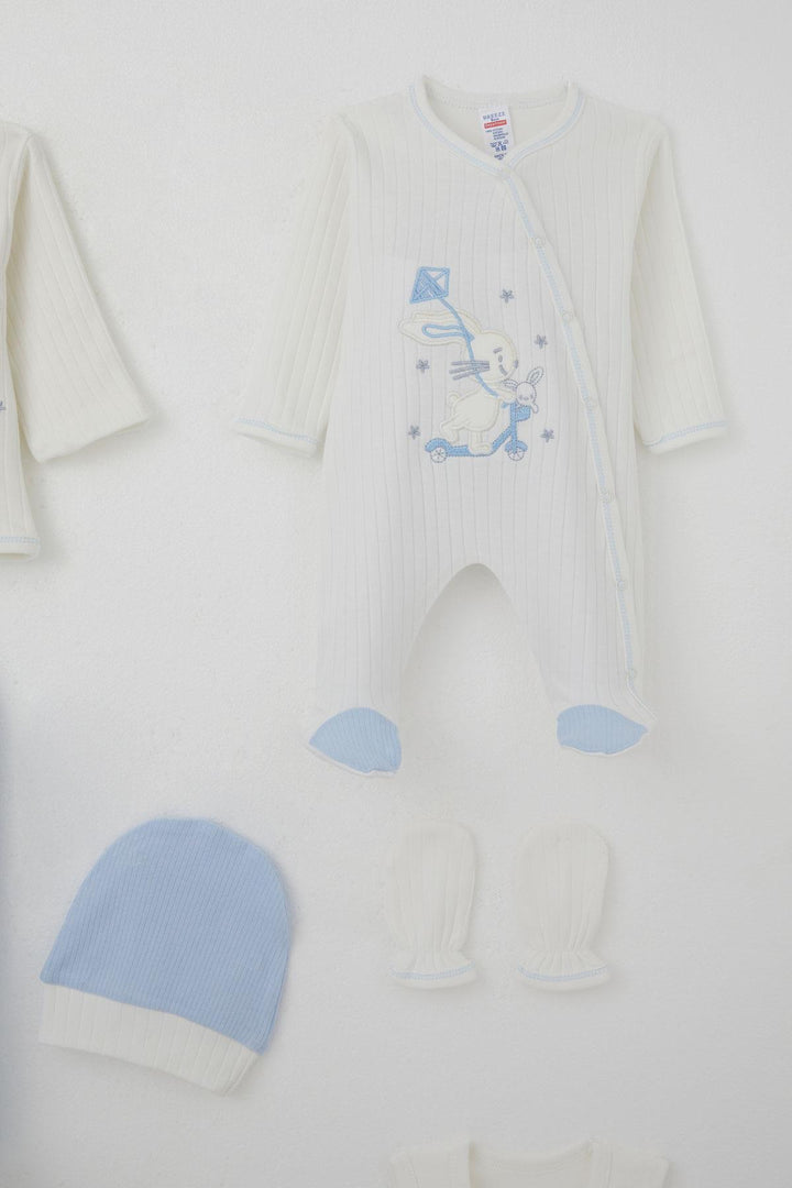 BRE Breeze Baby Boy Hospital Outfit 8 Piece Scooter King Kite Flying Bunny Embroidered 0-3 Months, White - Kozáni