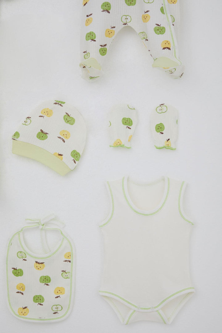 BRE Breeze Baby Boy Hospital Outfit 8 Pieces Cute Little Apple Patterned 0-3 Months, Ecru - Murfreesboro