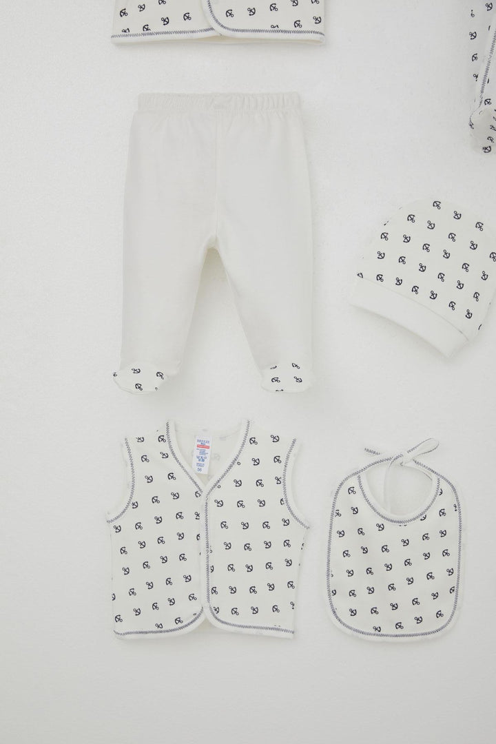 BRE Breeze Baby Boy Hospital Outfit 8 Piece Sea Themed Anchor Patterned 0-3 Months, Ecru - Pachuca