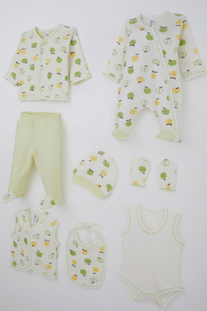 BRE Breeze Baby Boy Hospital Outfit 8 Pieces Cute Little Apple Patterned 0-3 Months, Ecru - Murfreesboro