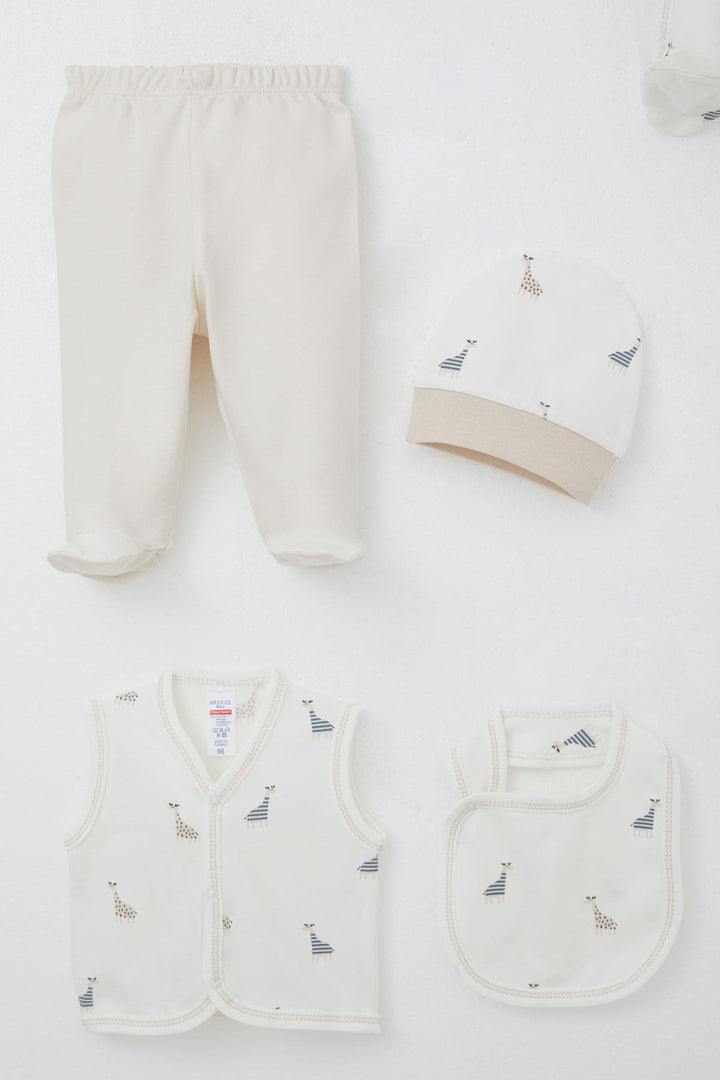 BRE Breeze Baby Boy Hospital Outfit 8 Piece Cute Giraffe Patterned 0-3 Months, Ecru - Binghamton