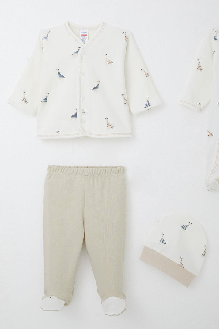 BRE Breeze Baby Boy Hospital Outfit 8 Pieces Cute Giraffe Patterned 0-3 Months, Ecru - Salt Lake City