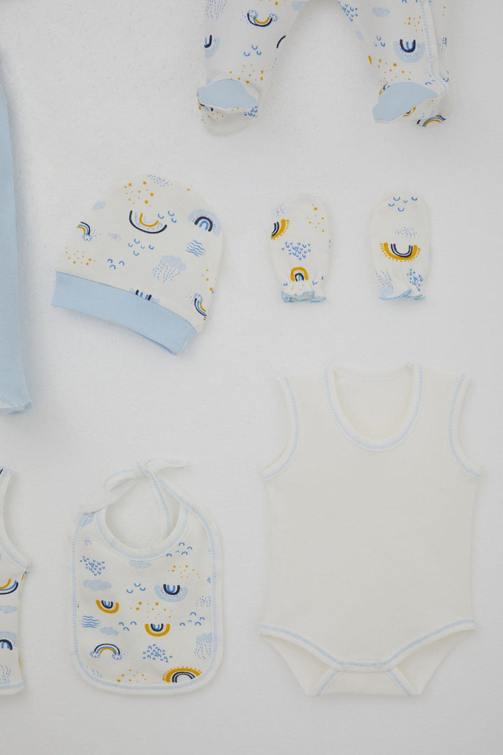 BRE Breeze Baby Boy Hospital Exit 8 Piece Sky Themed Cloud Patterned 0-3 Months, Ecru - Sicklerville