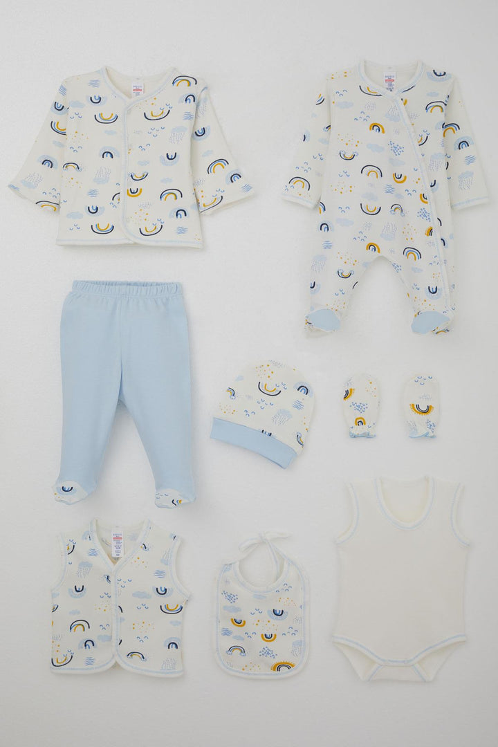 BRE Breeze Baby Boy Hospital Exit 8 Piece Sky Themed Cloud Patterned 0-3 Months, Ecru - Sicklerville