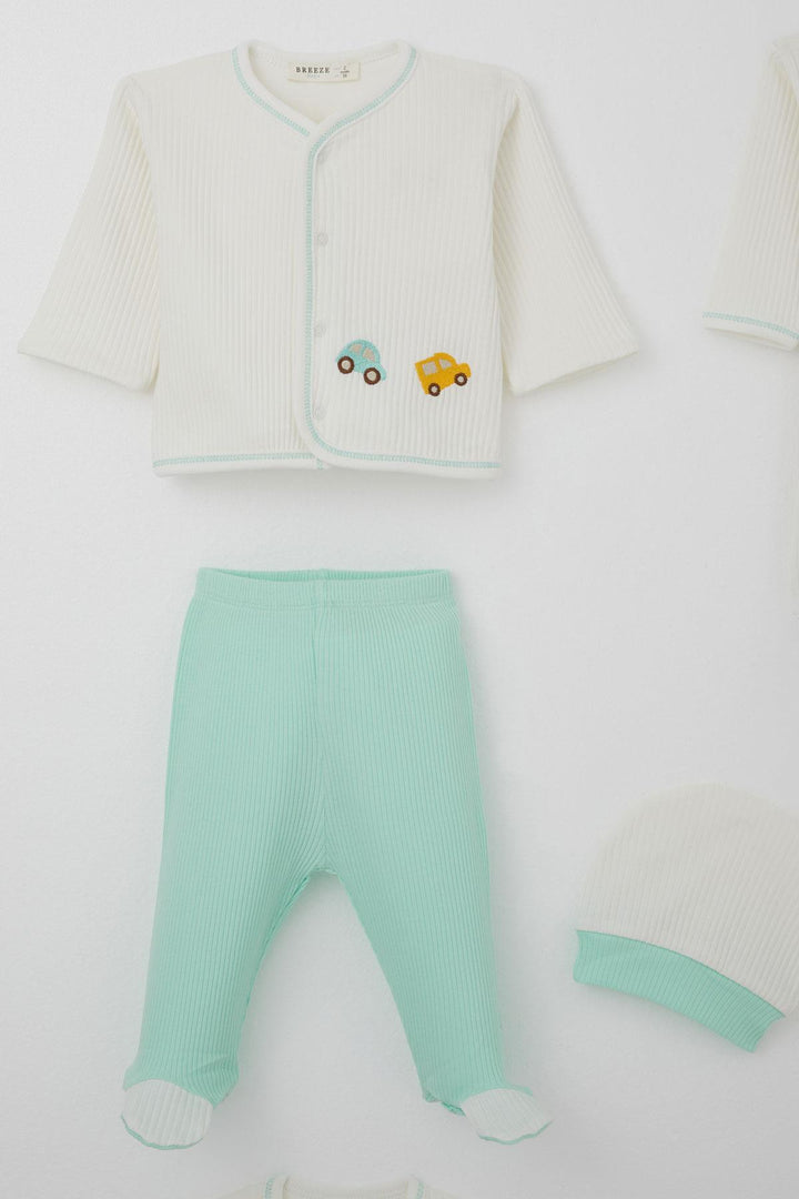 BRE Breeze Erkek Bebek Hastane Çıkışı 8 Li Renkli Araba Nakışlı 0-3 Ay, Ekru - Pomigliano d’Arco